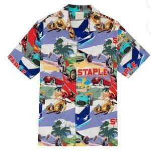 STAPLE PARADIS CAMP SHIRT Pigeon Short Sleeve Casual Button Front Shirt Size 2XL